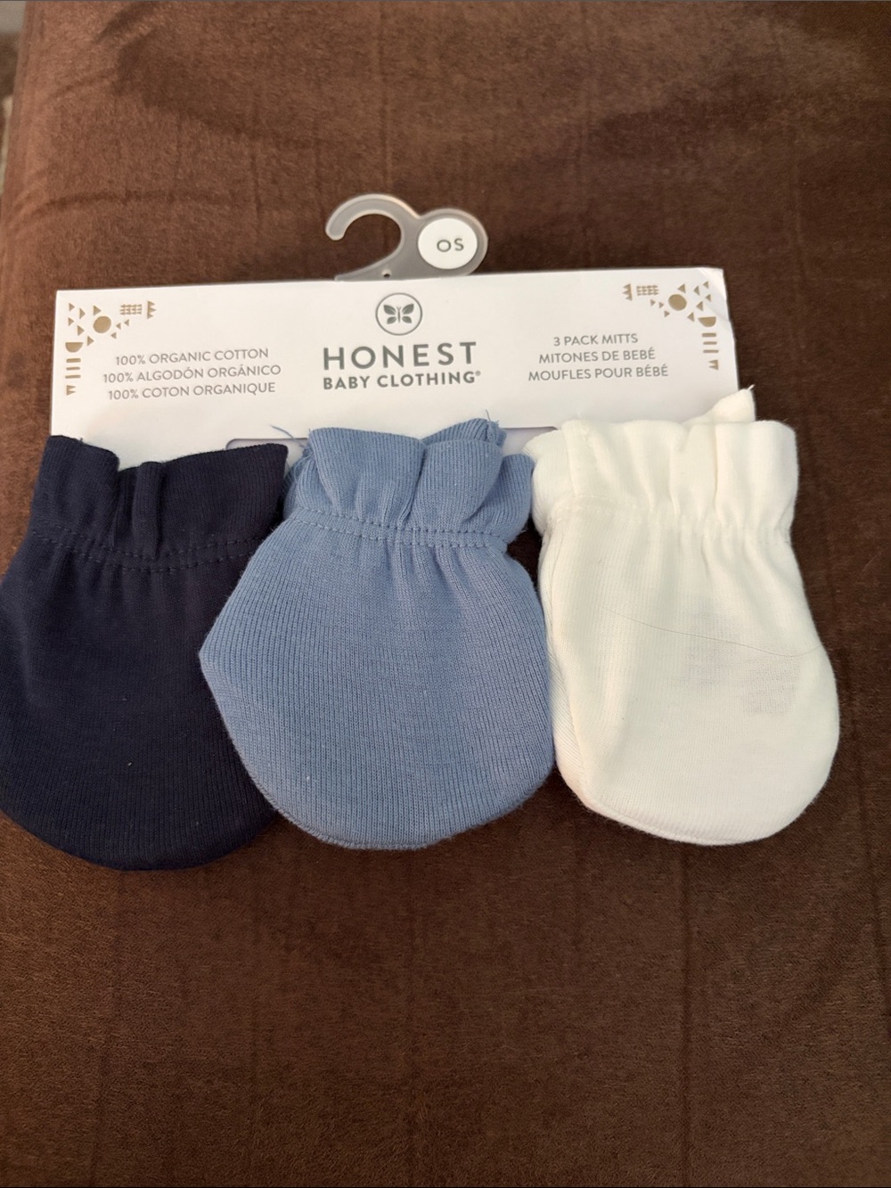 Honest company 3-Pack Baby Mittens - Navy, Blue, White NWT